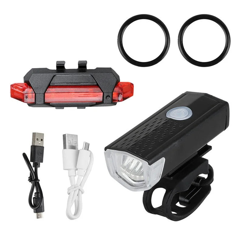 Rechargeable Bicycle Light Set — Front Headlight and Rear Taillight Kit