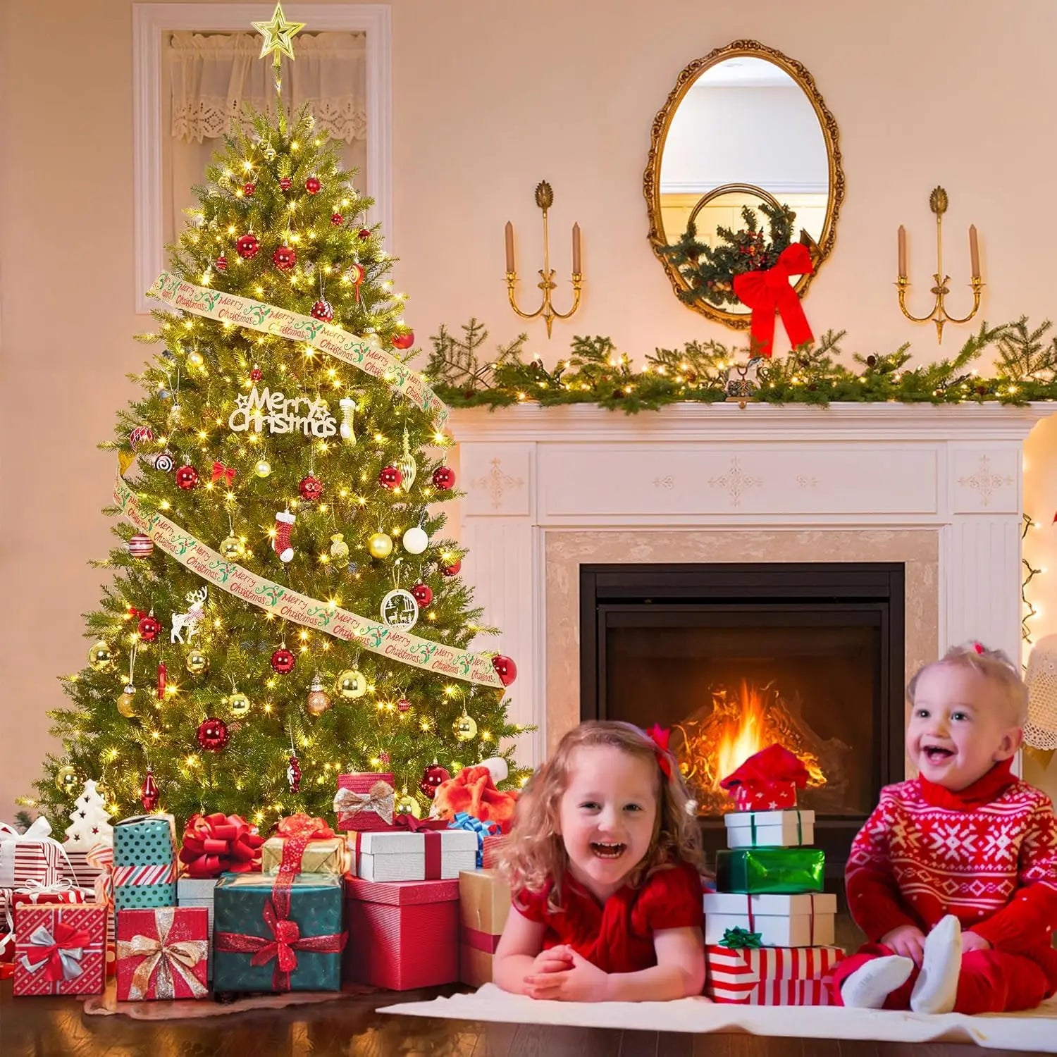 HiMISS Pre-Lit Artificial Christmas Tree — Festive LED Lighting & Foldable Stand