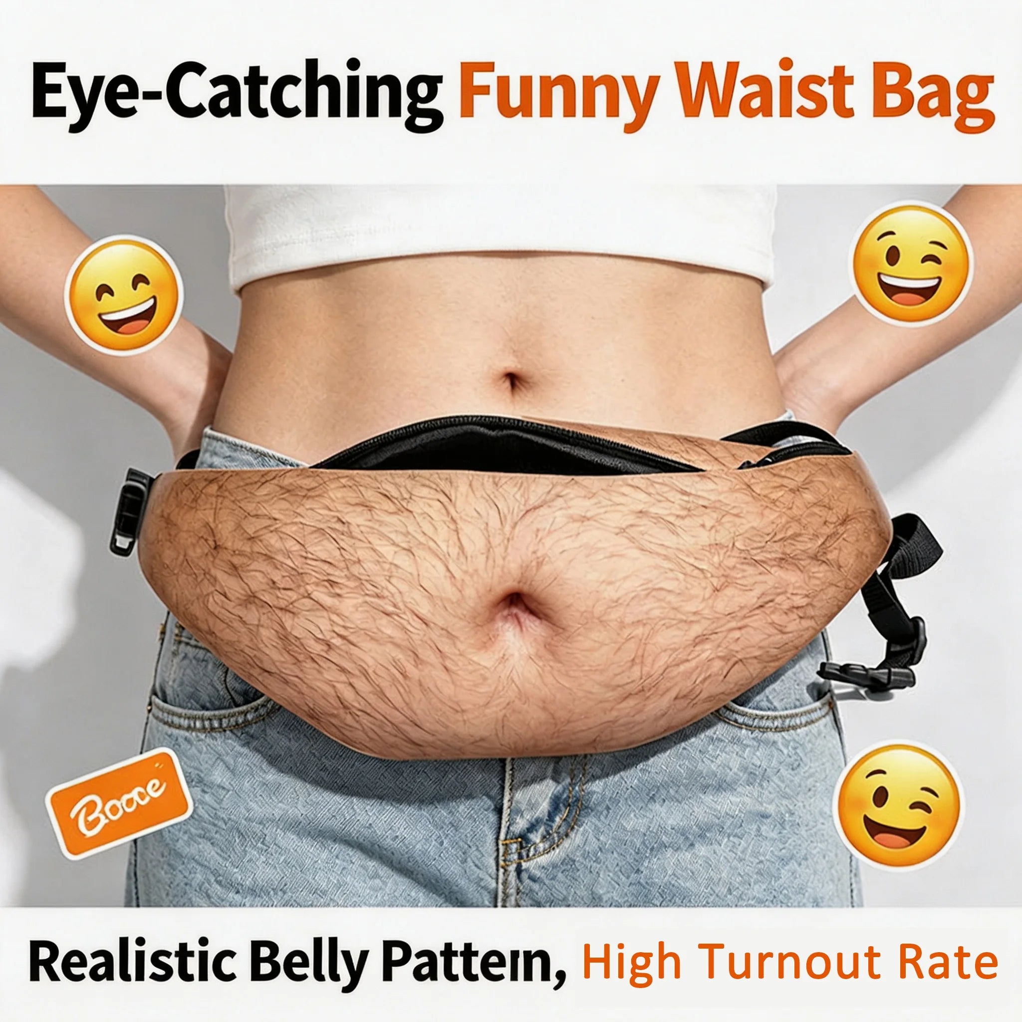 Funny Realistic Belly Waist Bag — Novelty Hip Pack for Parties and Travel