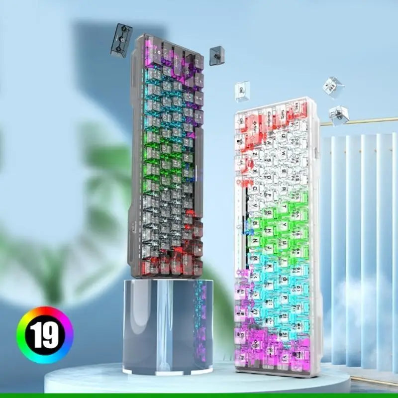 61-Key Transparent Mechanical Keyboard — RGB Backlit Ergonomic Design