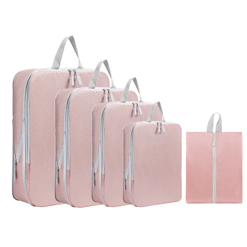 Luggage Organizer Set — Compressible Travel Packing Cubes with Handbag