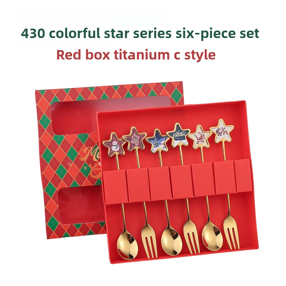 Christmas Themed Stainless Steel Cutlery Set — Decorative Santa Spoon and Fork
