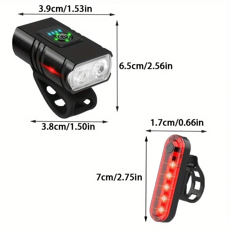USB Rechargeable Bike Light Set — Waterproof LED Headlight and Taillight