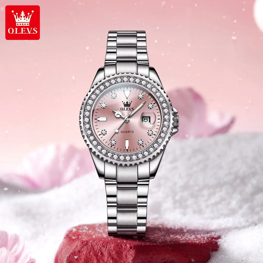 OLEVS Luxury Women's Quartz Watch — Stainless Steel Diamond Scale Bracelet