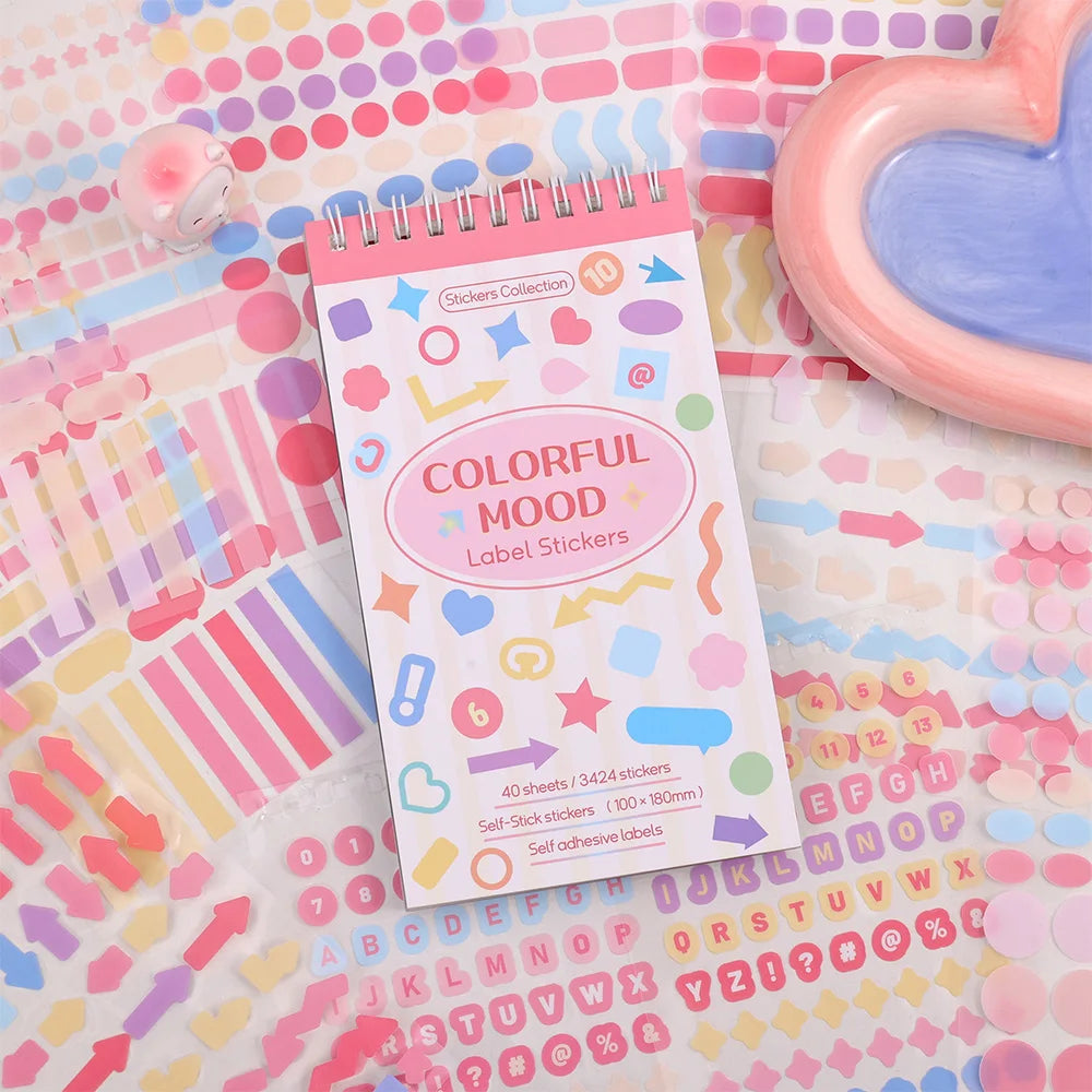 3424 Piece Colorful Mood Sticker Set — Geometric Fantasy Decals for Journaling