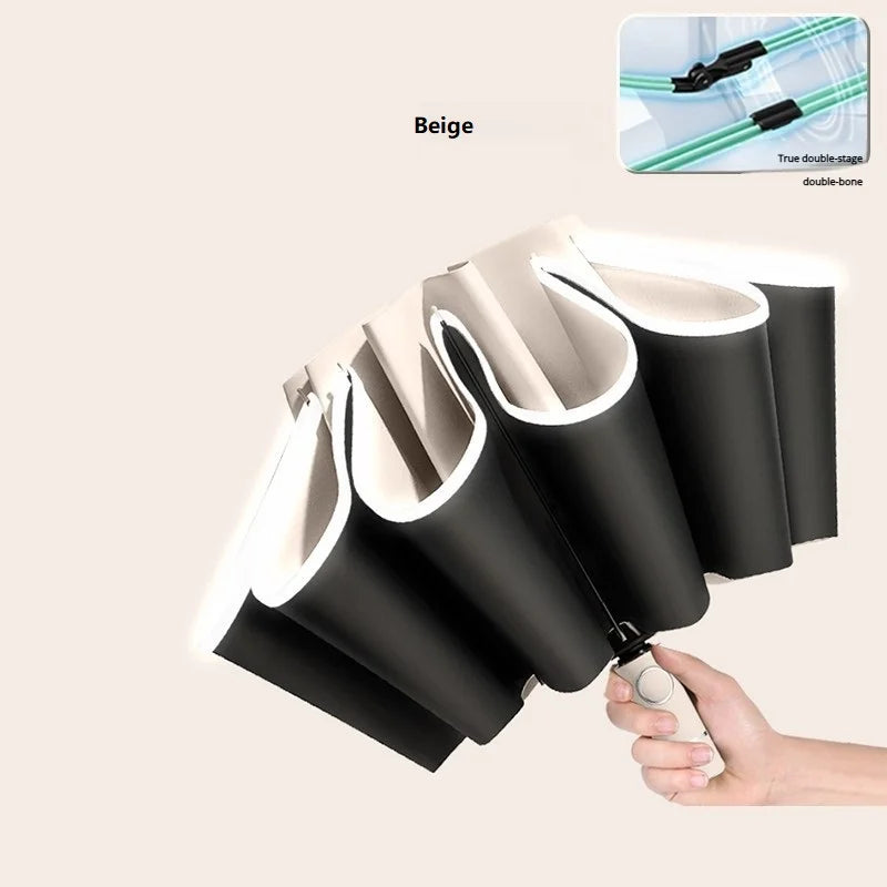 Automatic Reverse Folding Umbrella — Windproof UV Protection with Reflective Stripe