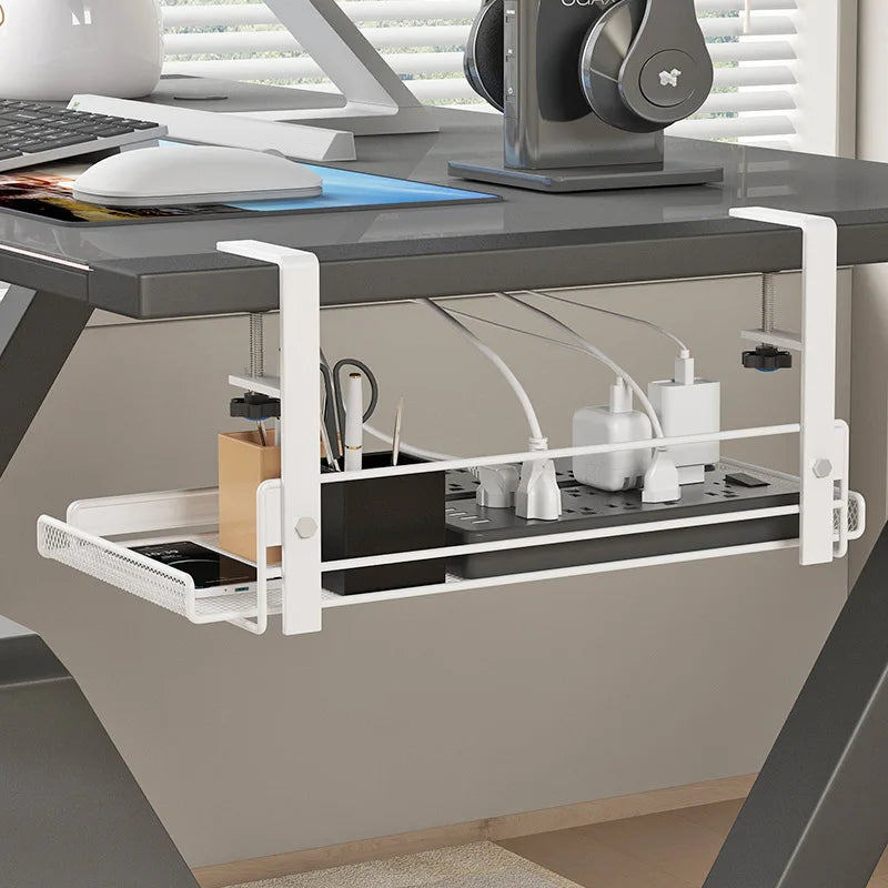 SMHXIANGQIANJIN Under Desk Cable Management Tray — No-Drill Steel Wire Organizer