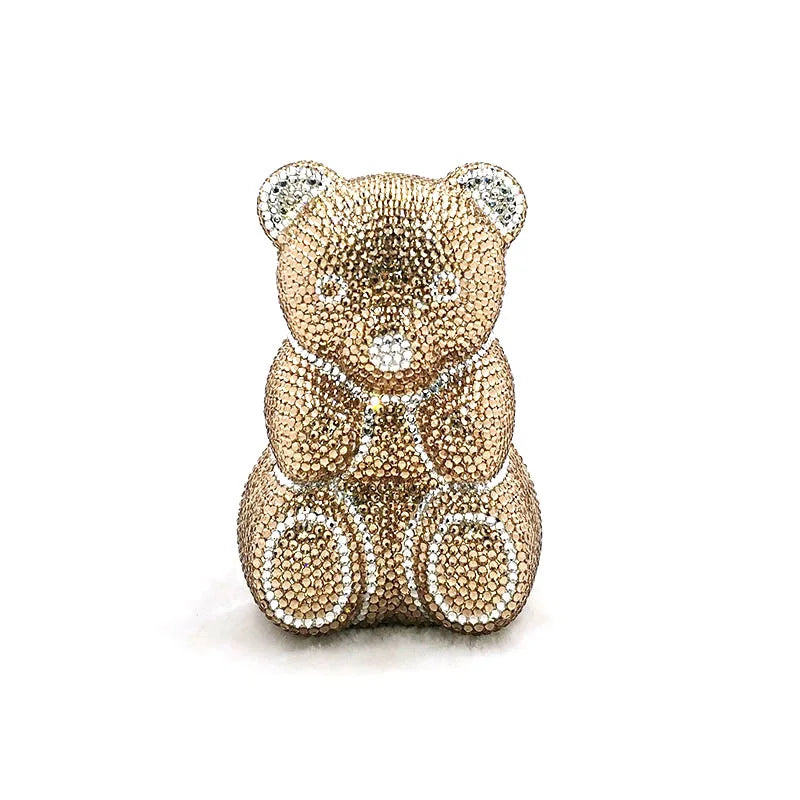 Crystal Teddy Bear Evening Clutch — Elegant Bridal Party Purse