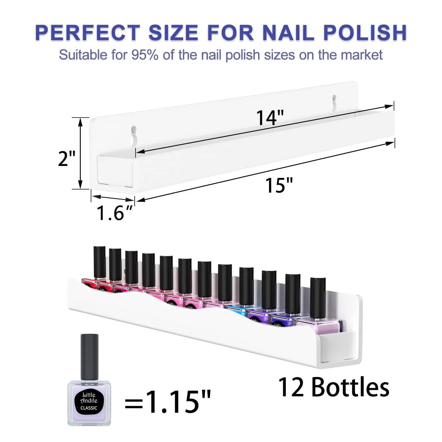 Acrylic Nail Polish Wall Rack — 4-Tier Storage Organizer, White