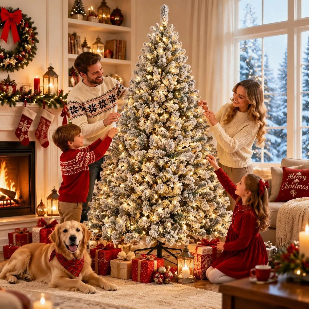 ANIXOL Artificial Christmas Tree — Pre-Lit with Snowflake Decor