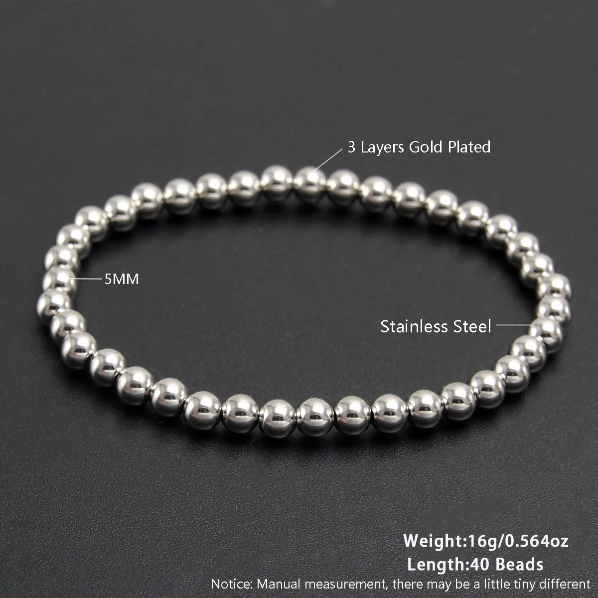 MHS.SUN Stainless Steel Beaded Bracelet — Gold Plated Stackable Jewelry