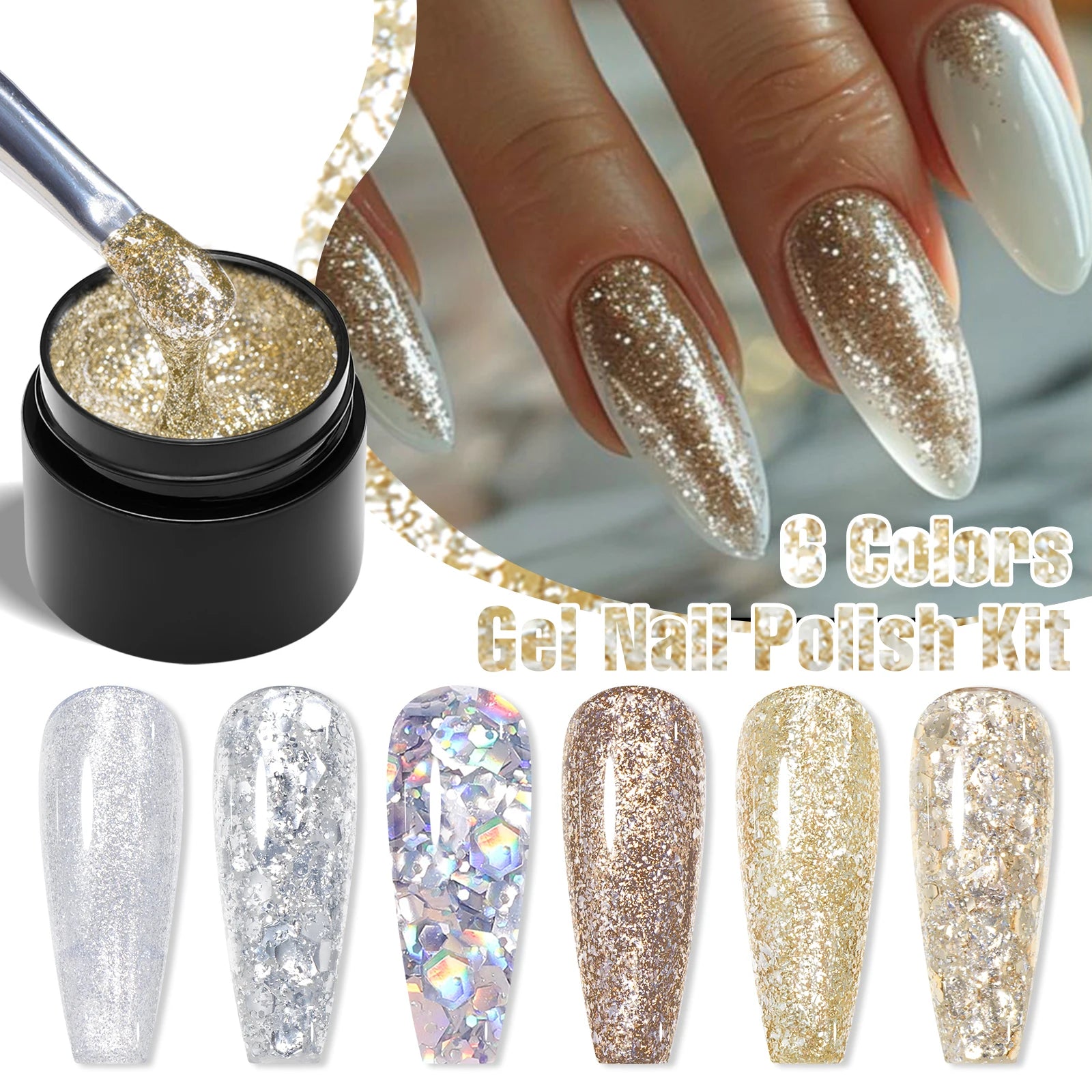 MEET ACROSS Glitter Nail Gel Polish Set — Sparkly DIY Manicure Kit