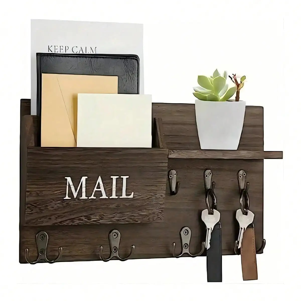 Wall Mount Key Holder & Mail Organizer — Multi-Function Entryway Shelf
