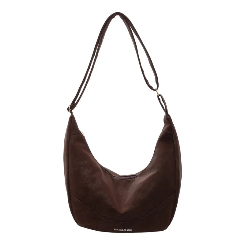 Large Capacity PU Leather Hobo Bag — Soft Crescent Shoulder & Crossbody Purse