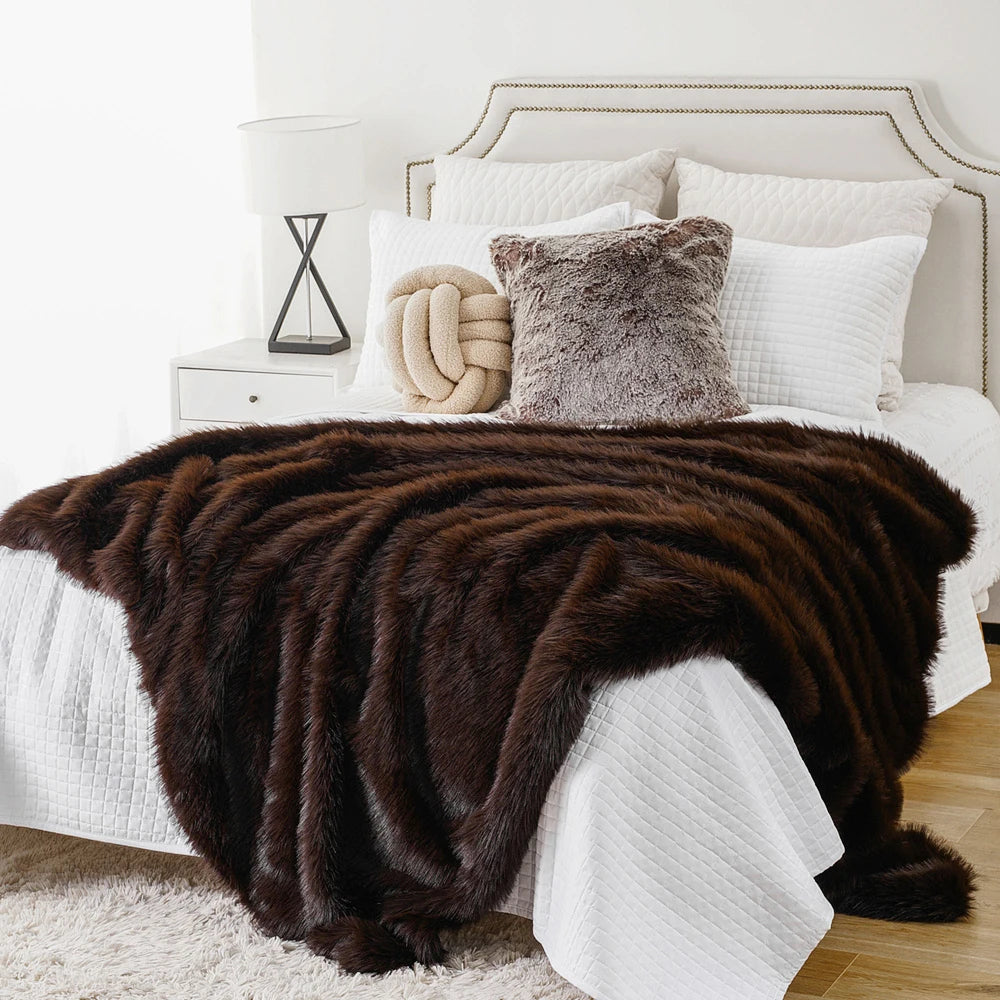 BATTILO Faux Fur Throw Blanket — Luxury Soft Mink Blanket for Bed and Sofa
