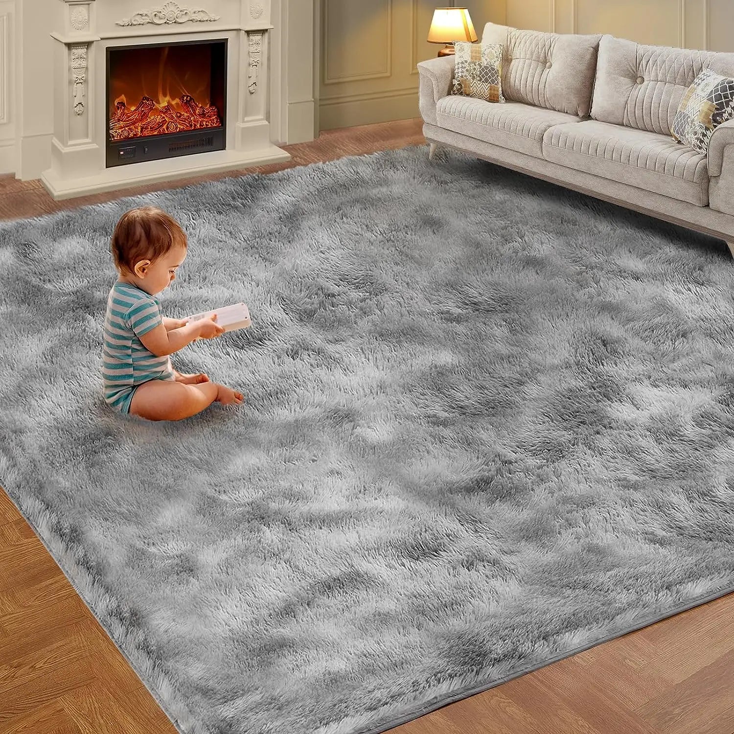 VIKAMA Tie-Dye Plush Carpet — Soft Fluffy Area Rug for Living Room & Nursery