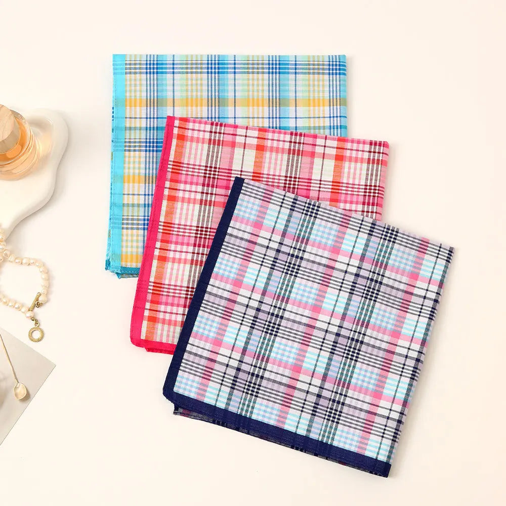Women's Pure Cotton Plaid Handkerchiefs — Soft 3-Piece Set