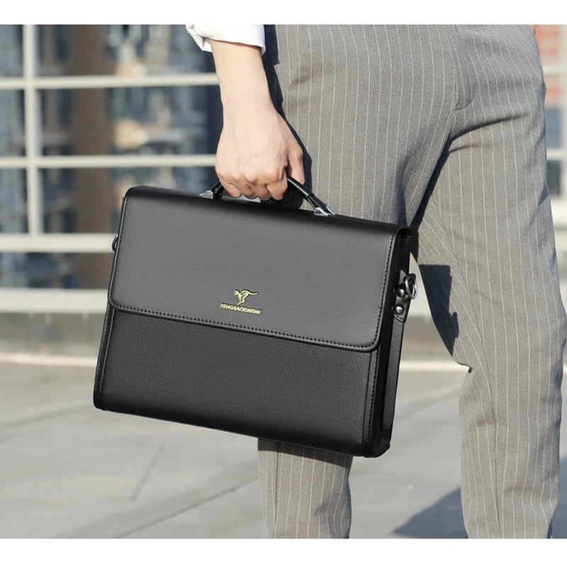 Men's Leather Business Briefcase — Professional Work Tote & Shoulder Bag