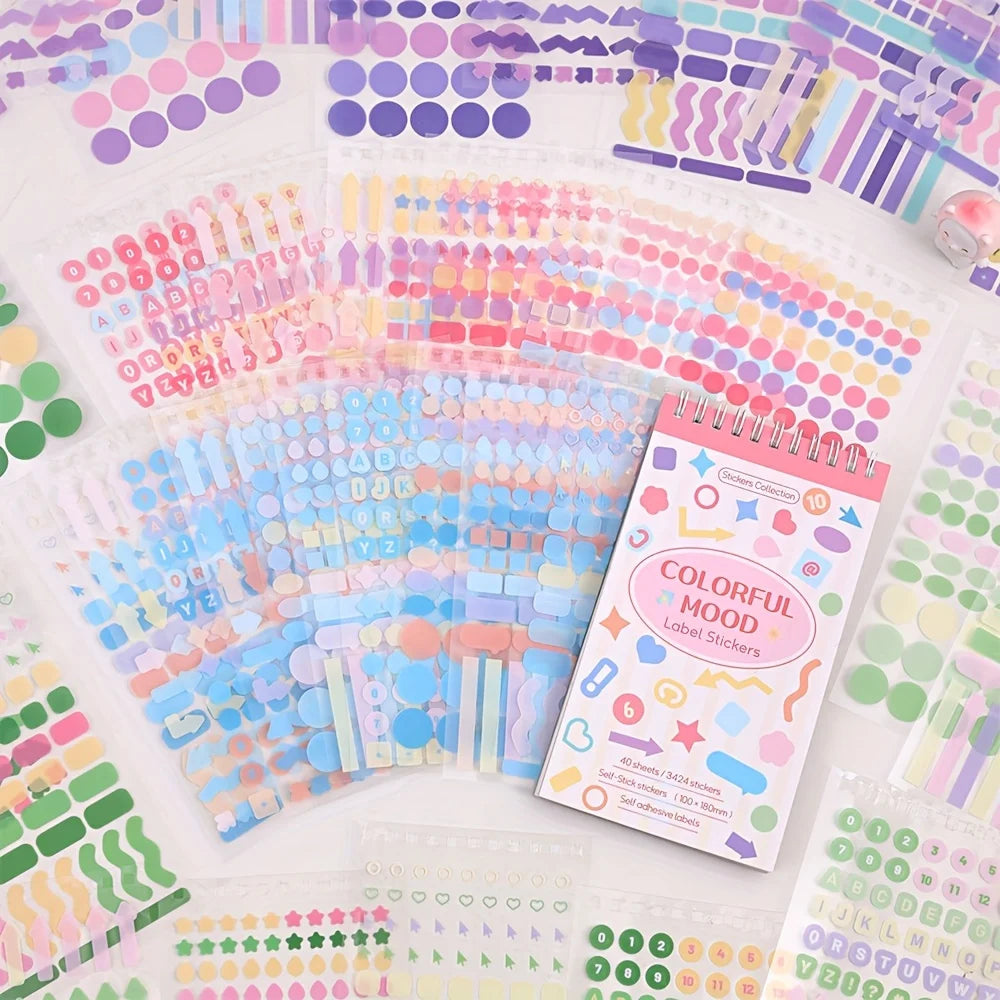 3424 Piece Colorful Mood Sticker Set — Geometric Fantasy Decals for Journaling