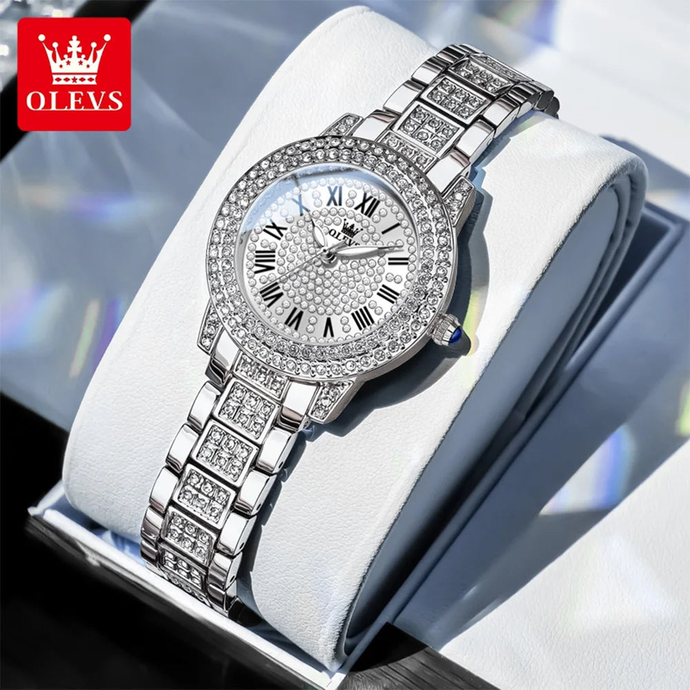 OLEVS 9943 Luxury Quartz Watch — Elegant Diamond Style Stainless Steel