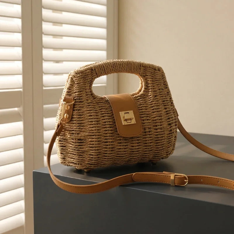 miflame Woven Straw Shoulder Bag — Boho Crossbody for Summer Vacations