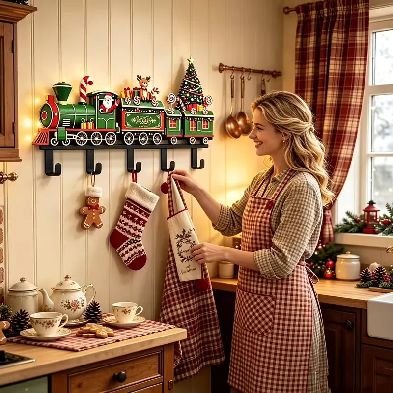 Christmas Train Wall Hook Rack — Festive Multi-Functional Storage Organizer