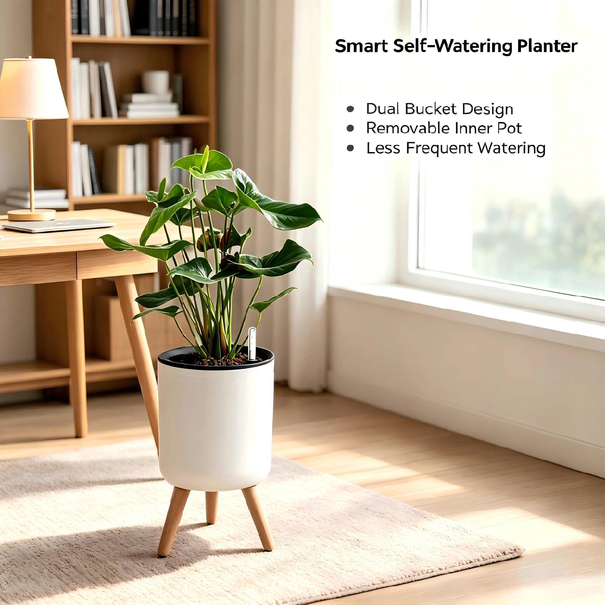Modern Standing Self-Watering Planter — Decorative Floor Pot with Tripod Support