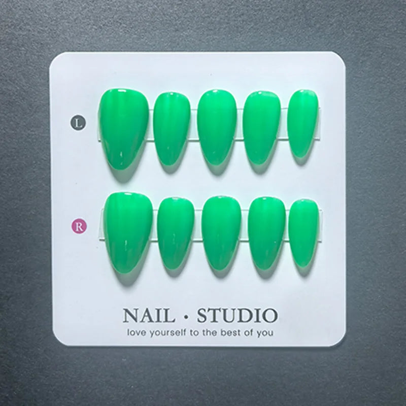Lunamarine Almond Press On Nails — Bright Summer Color Handmade Set