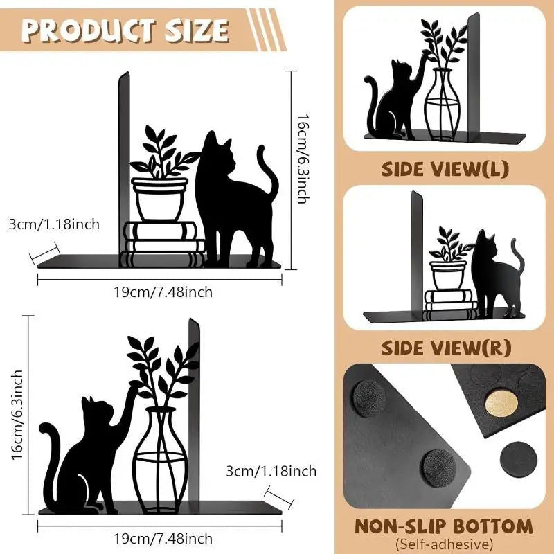 Metal Abstract Silhouette Bookends — Decorative Desktop Organizer for Office & Home