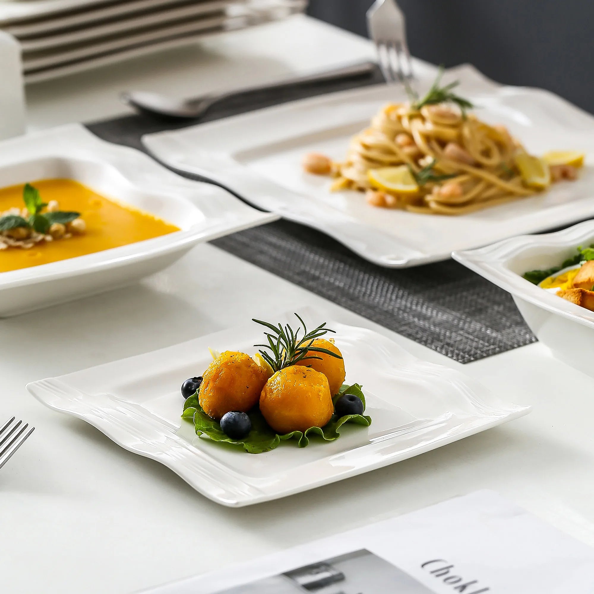 MALACASA 28-Piece Square Porcelain Dinnerware Set — Elegant White Ceramic Tableware