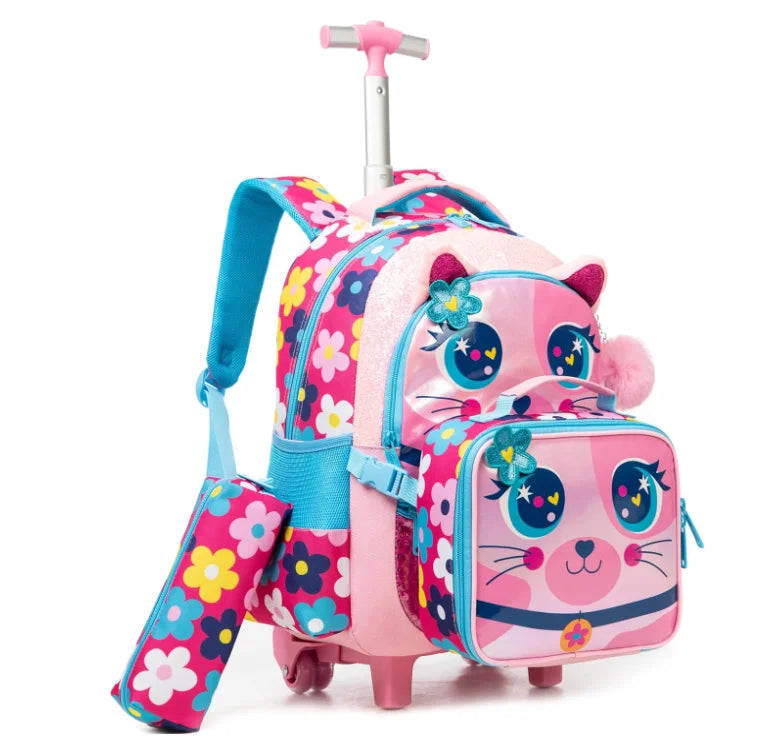 Children's 3-in-1 Travel Trolley Backpack — Wheeled School Luggage with Lunch Bag