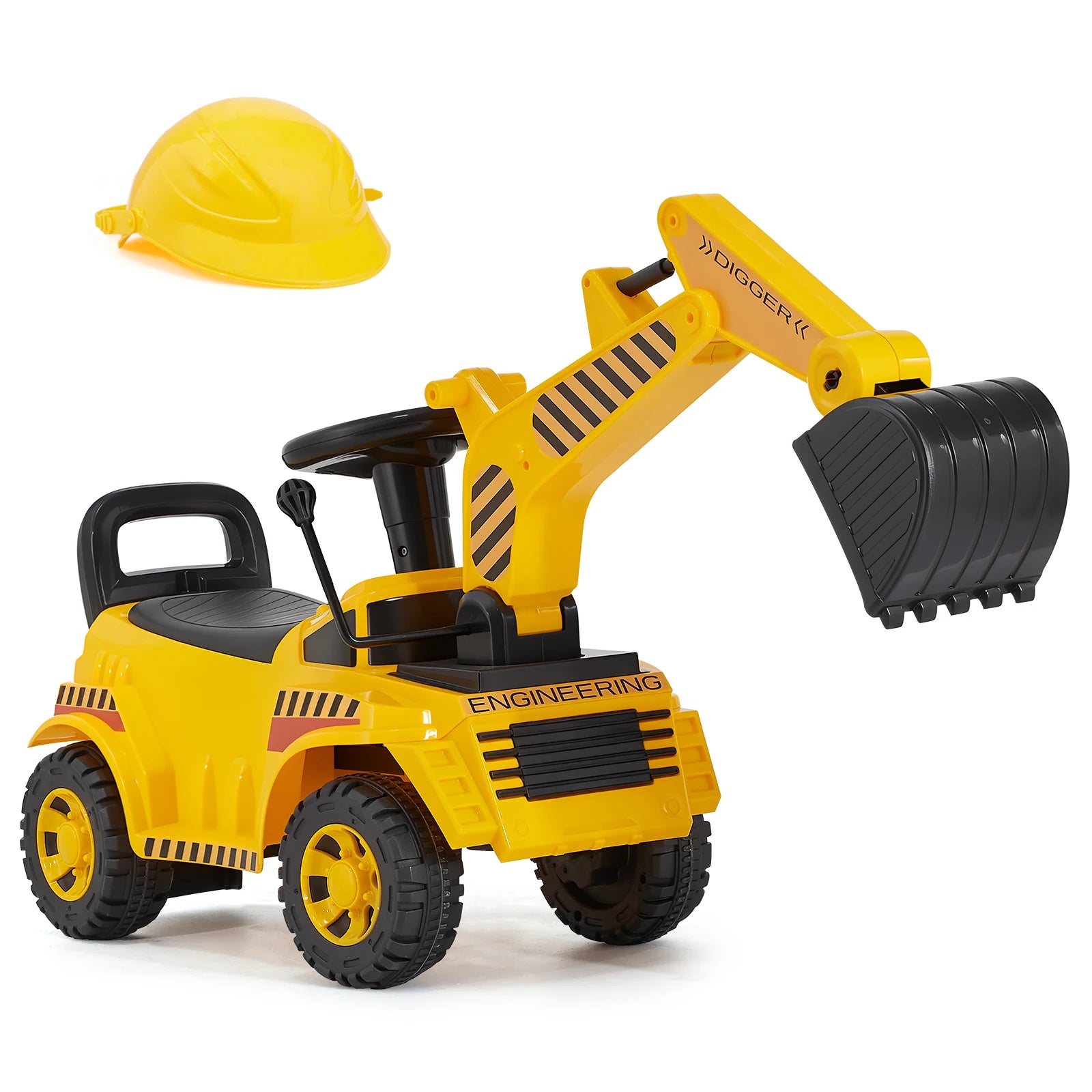 SucceBuy Excavator Ride On Toy — Toddler Digger Car with Music & Helmet