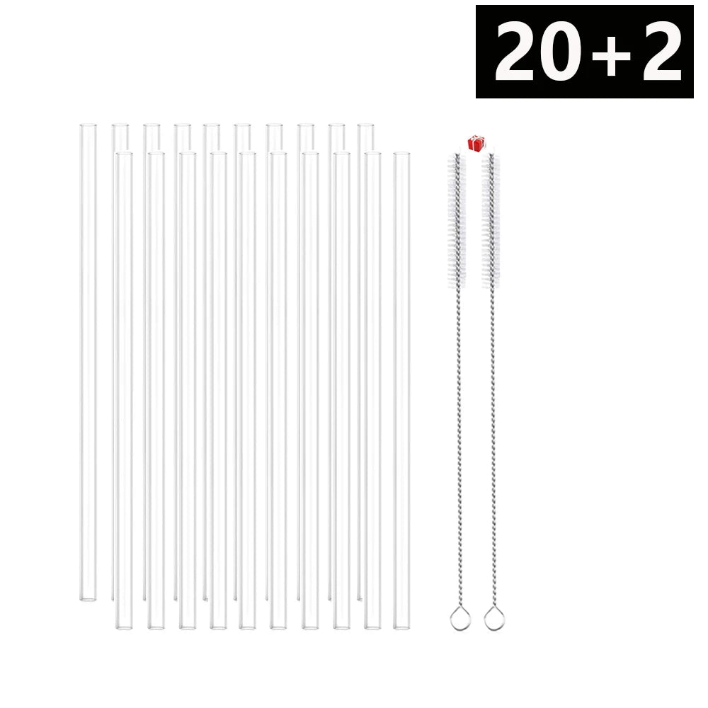 Reusable Plastic Replacement Straws — Clear 30cm Straws with Cleaning Brush