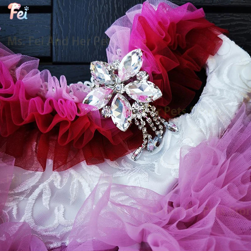YTYIN Handmade Pet Wedding Dress — Gradient Tulle Gown for Dogs and Cats