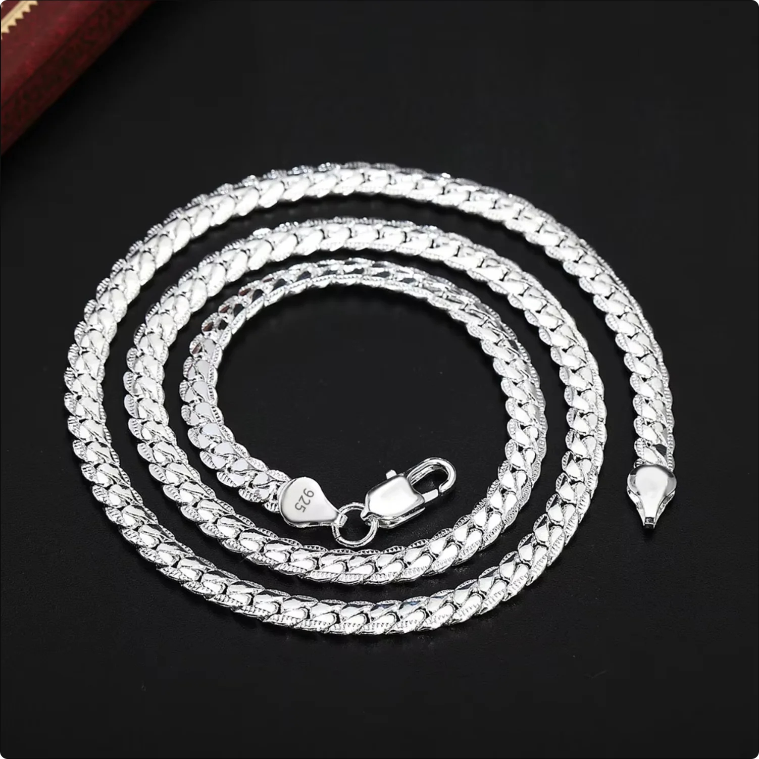 DOTEFFIL 6mm Sideways Link Chain — 925 Sterling Silver Necklace