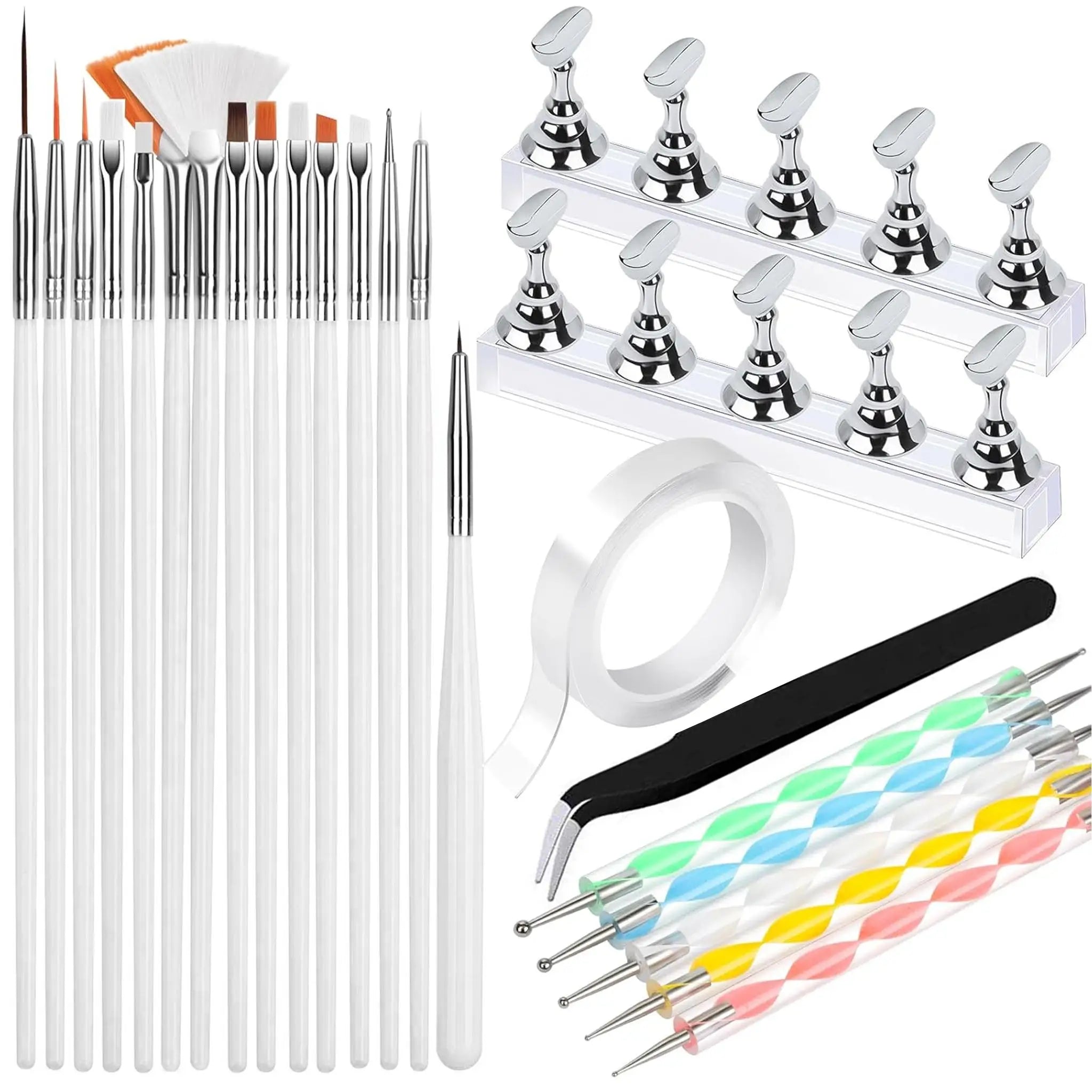 Professional Nail Art Tool Kit — 24 Piece Manicure Set with Brushes and Dotting Tools