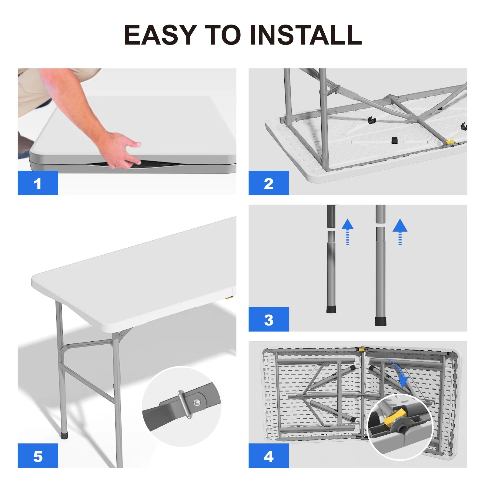 EVOKEDEN 4 FT Folding Table — Heavy Duty Portable Dining Surface