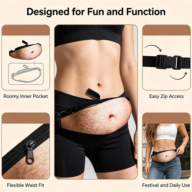 Funny Novelty Fake Belly Waist Pack — Humorous Simulation Dad Bod Gag Gift
