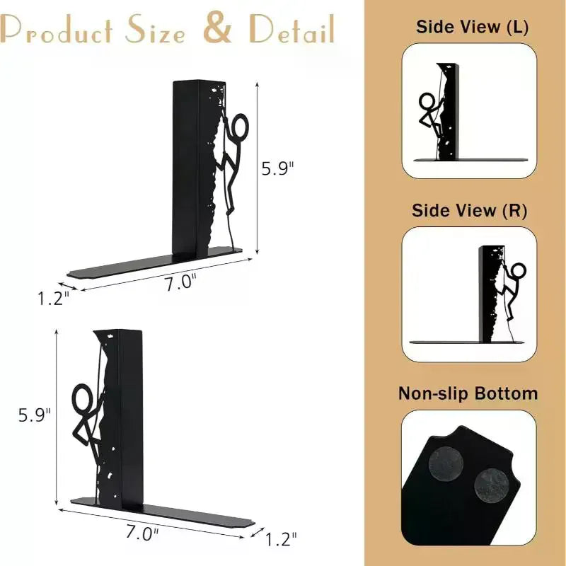 Abstract Metal Bookends — Heavy Duty Non-Slip Desktop Organizer