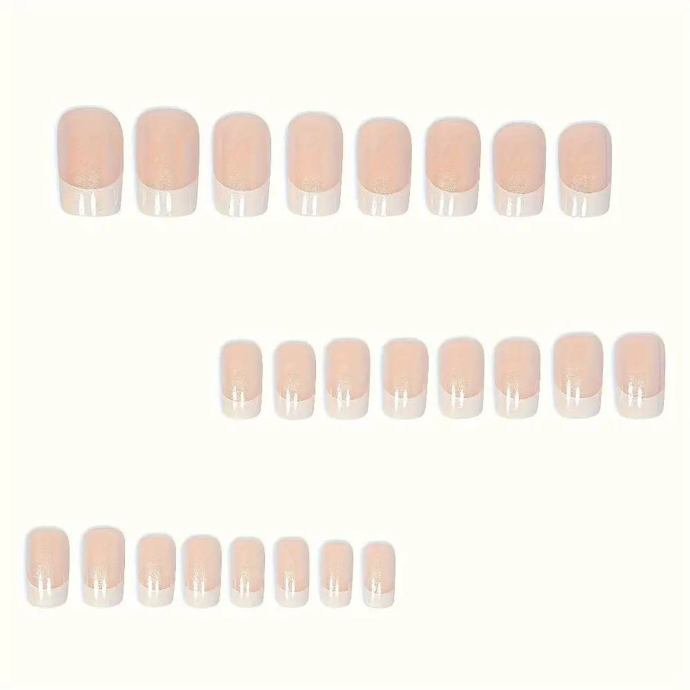 Chic French Tip Press-On Nails — Glossy Aurora White & Pink Set