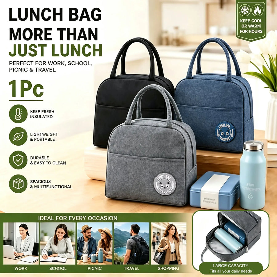 Insulated Bento Lunch Bag — Portable Meal Carrier with Aluminum Foil Lining