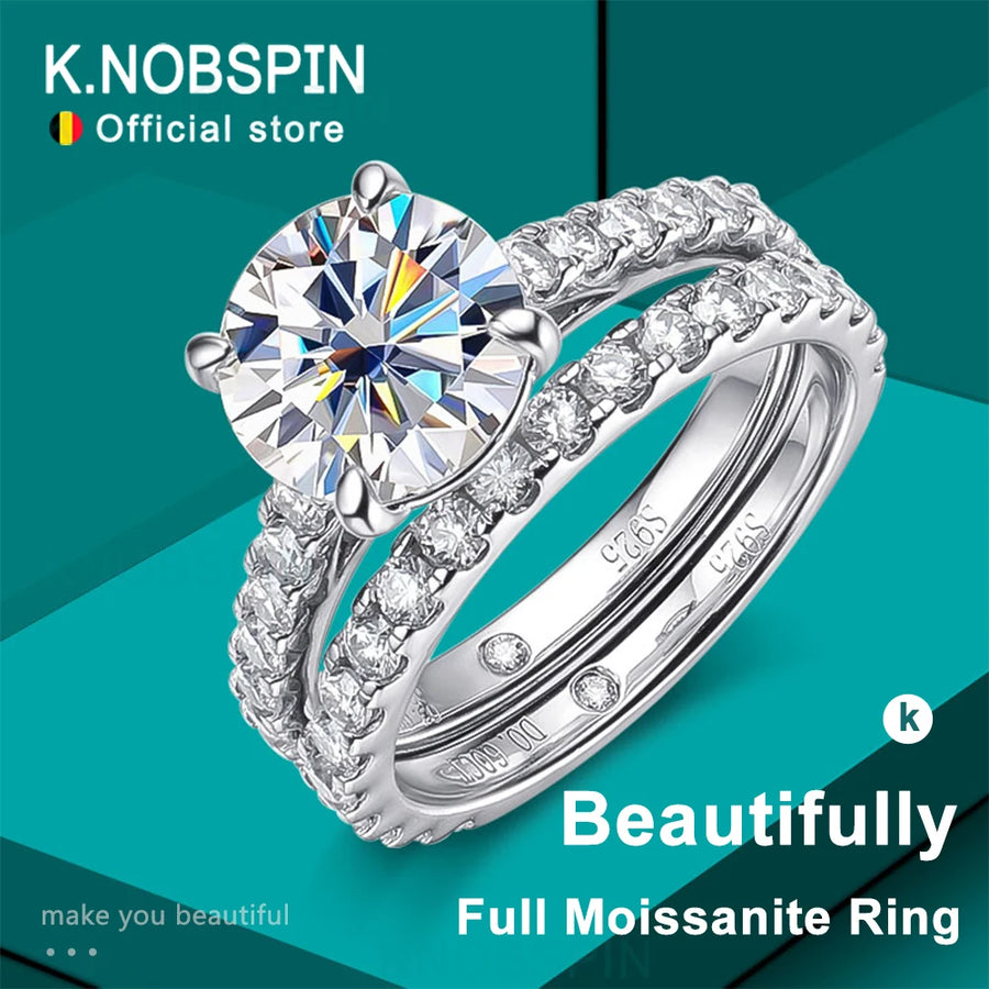 knobspin Moissanite Bridal Ring Set — Sparkling VVS1 D Color Eternity Band