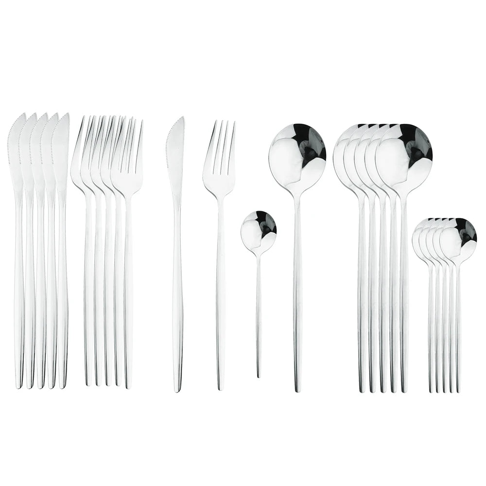 FEB.WIND 24-Piece Stainless Steel Flatware Set — Elegant Dining Tableware Kit