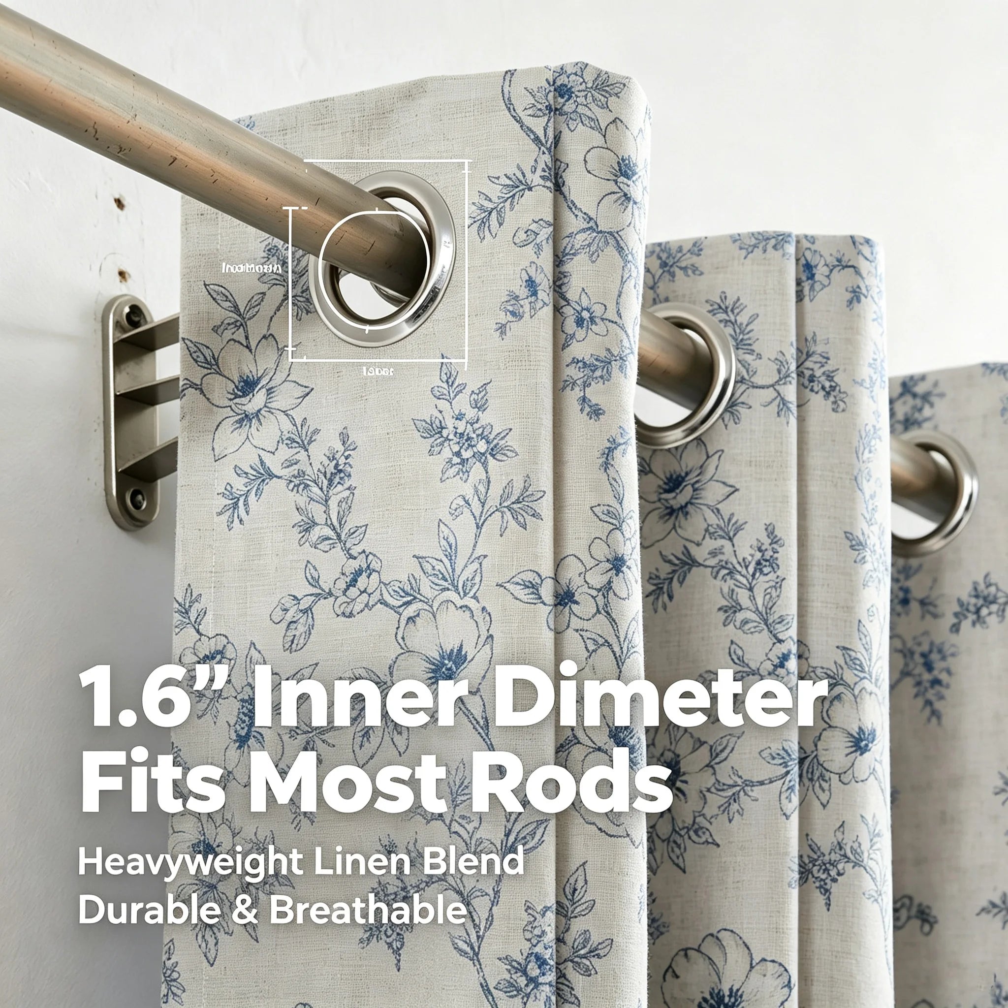 Blue Floral Blackout Curtains — 4 Panel Thermal Insulated Set