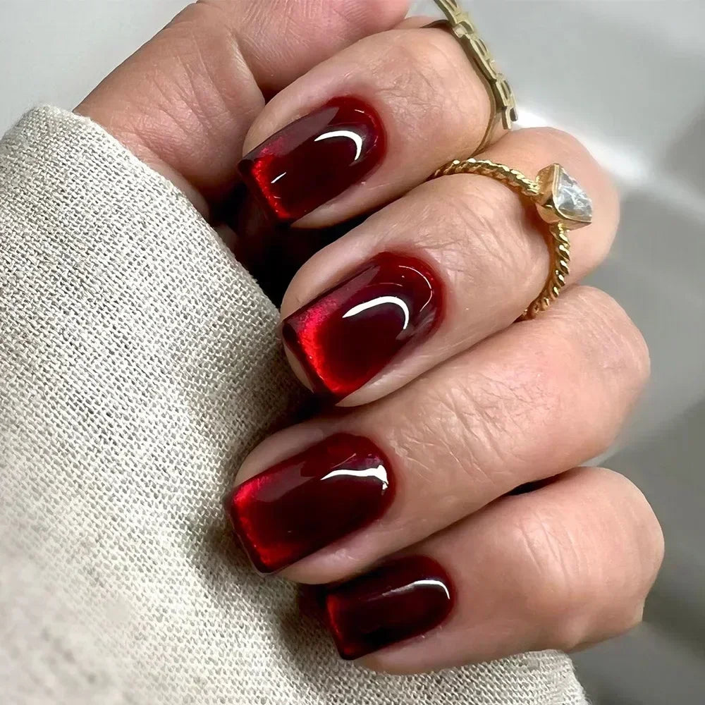 Qsezeny French Tip Press On Nails — Short Coffin Style Frosted Fake Nails