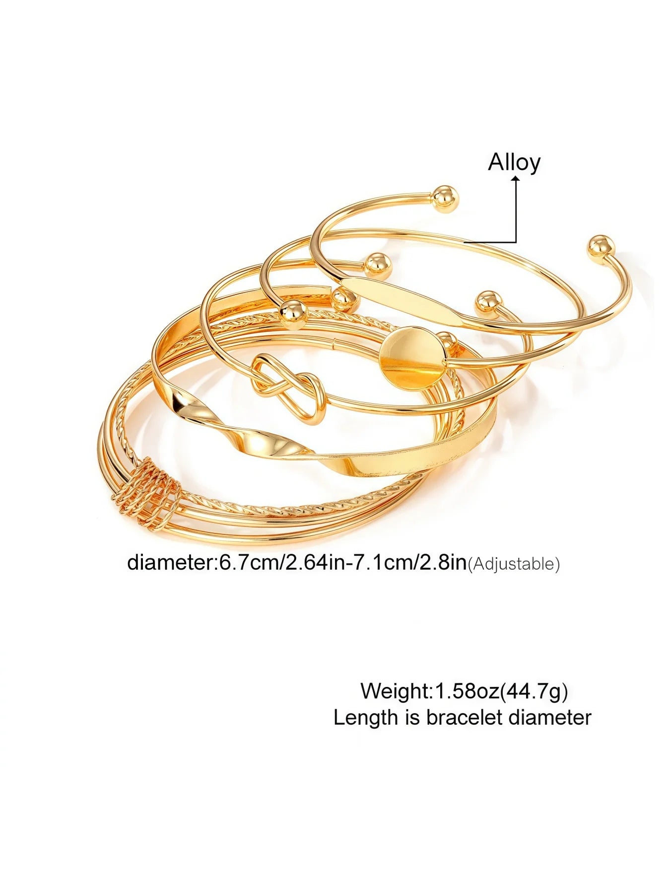 Adjustable Bangle Set — 5pcs Elegant Twist Jewelry