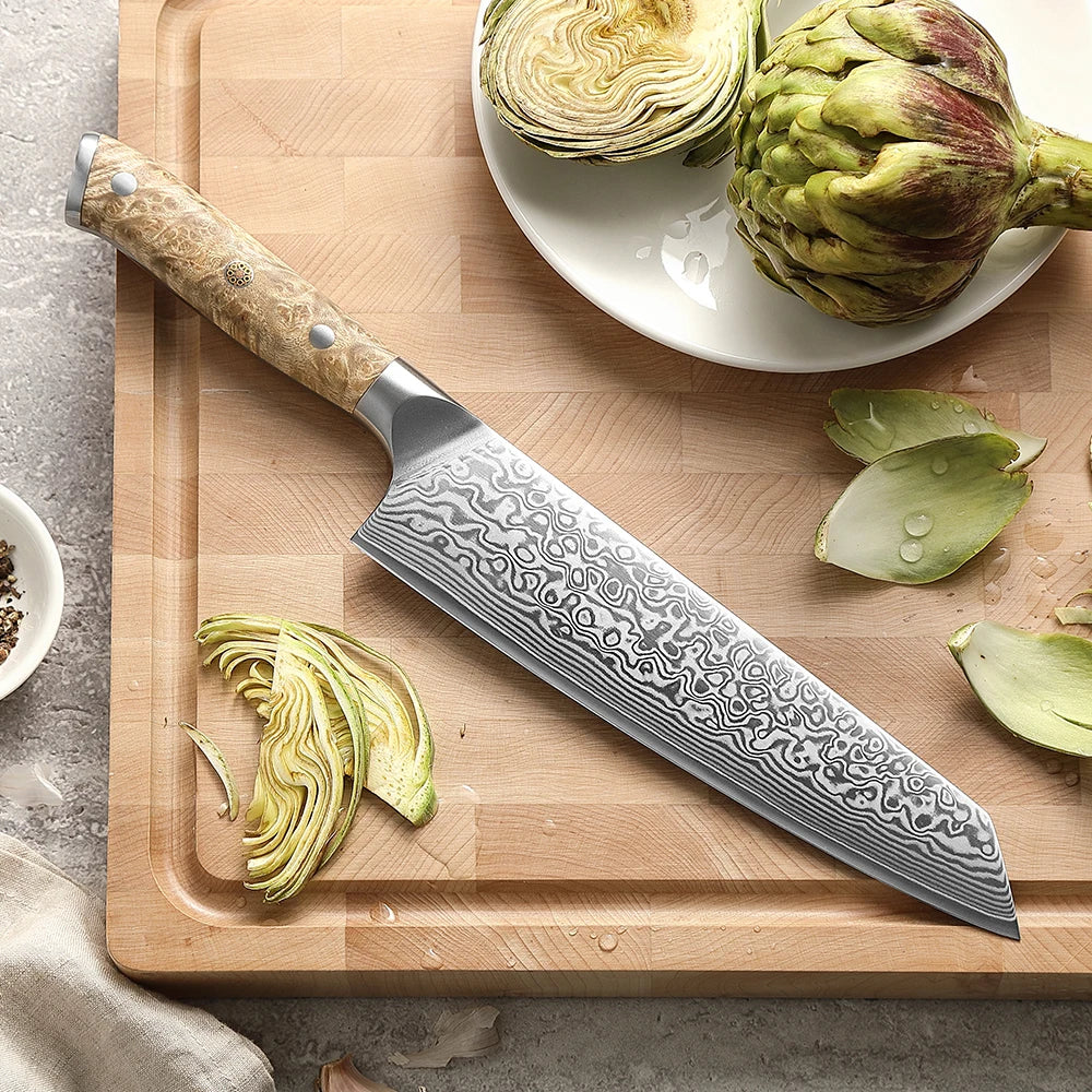 XINZUO Damascus Steel Bunka Knife — 8.3 Inch Handcrafted Slicing Tool