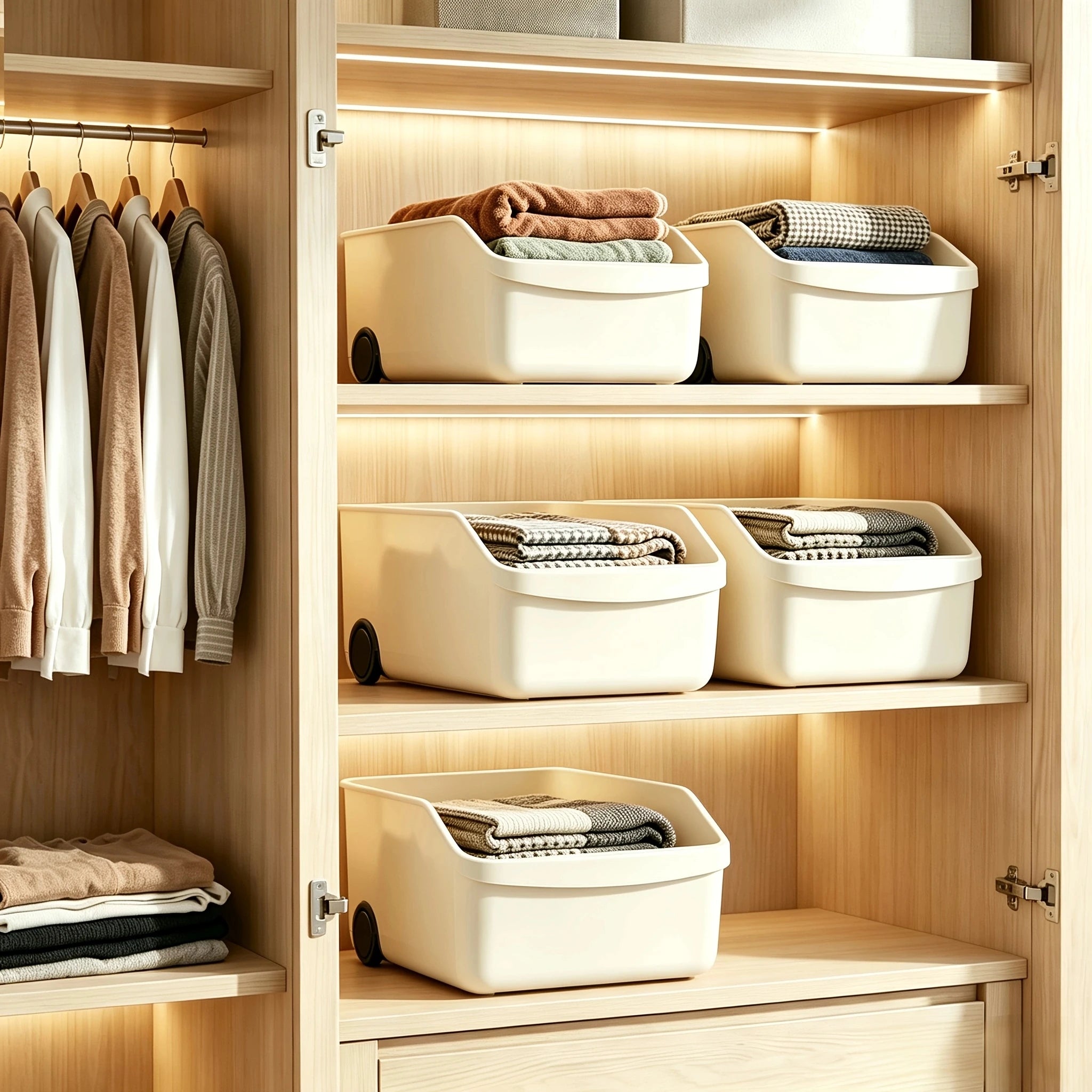 DOCOXO Closet Storage Bins — Rolling Organizer Baskets for Wardrobes
