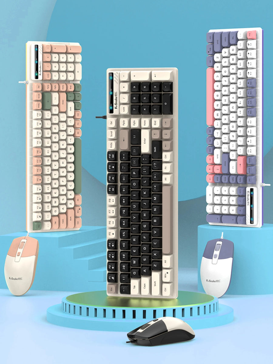 AKKHOO KM100 Wired Keyboard and Mouse Combo — Mechanical-Feel USB Desktop Kit