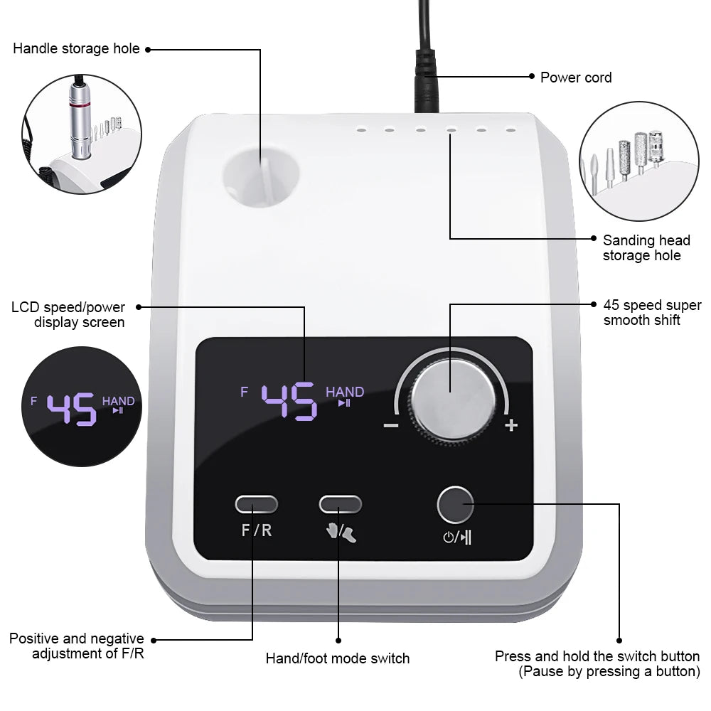 DING YOU YOU Professional Electric Nail Drill — 45000 RPM High Speed Manicure Machine